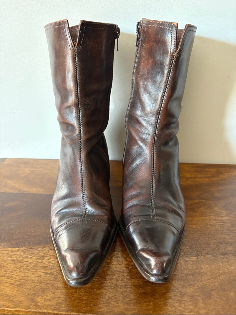 VINTAGE PEGABO - Made in Italy Brown Leather Mid-Calf Zip Boots - Picture 13 of 13